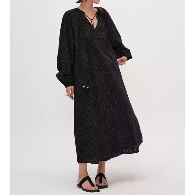 リーフプリントギャザーロングワンピース　OP3392