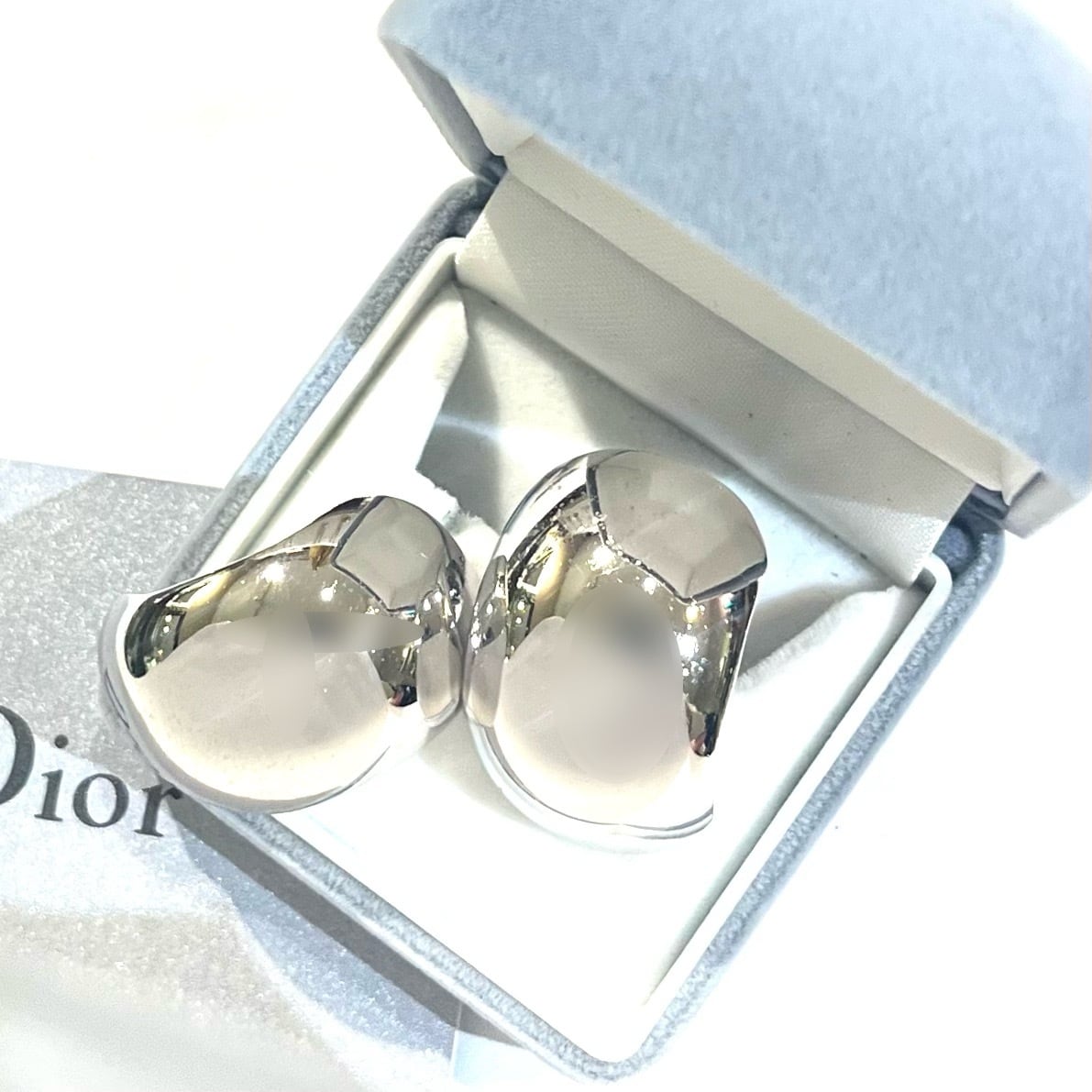 Christian Dior】2234 DIOR ミラーイヤリング 2cm×3cm シルバーメタル