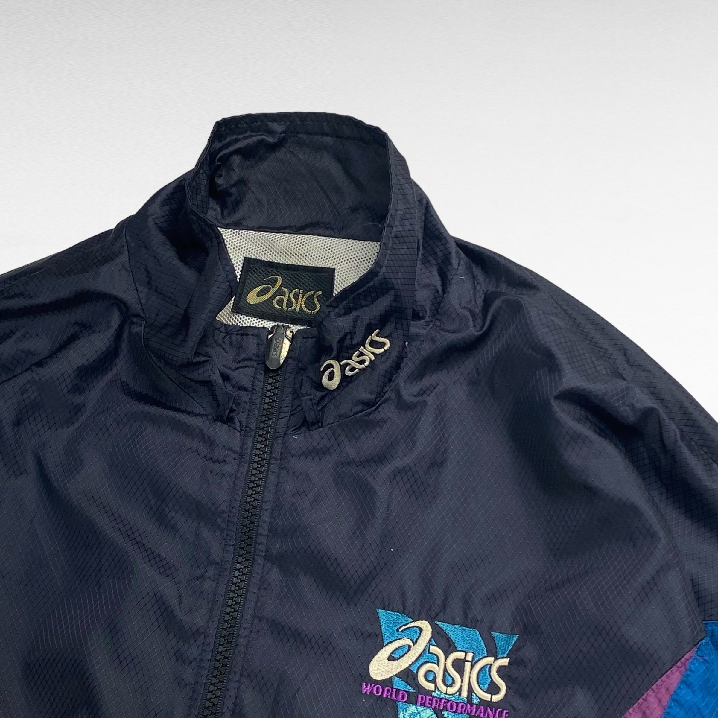 90's】 アシックス XL相当 マルチカラー ナイロンジャケット 90's】 アシックス XL相当 マルチカラー ナイロンジャケット