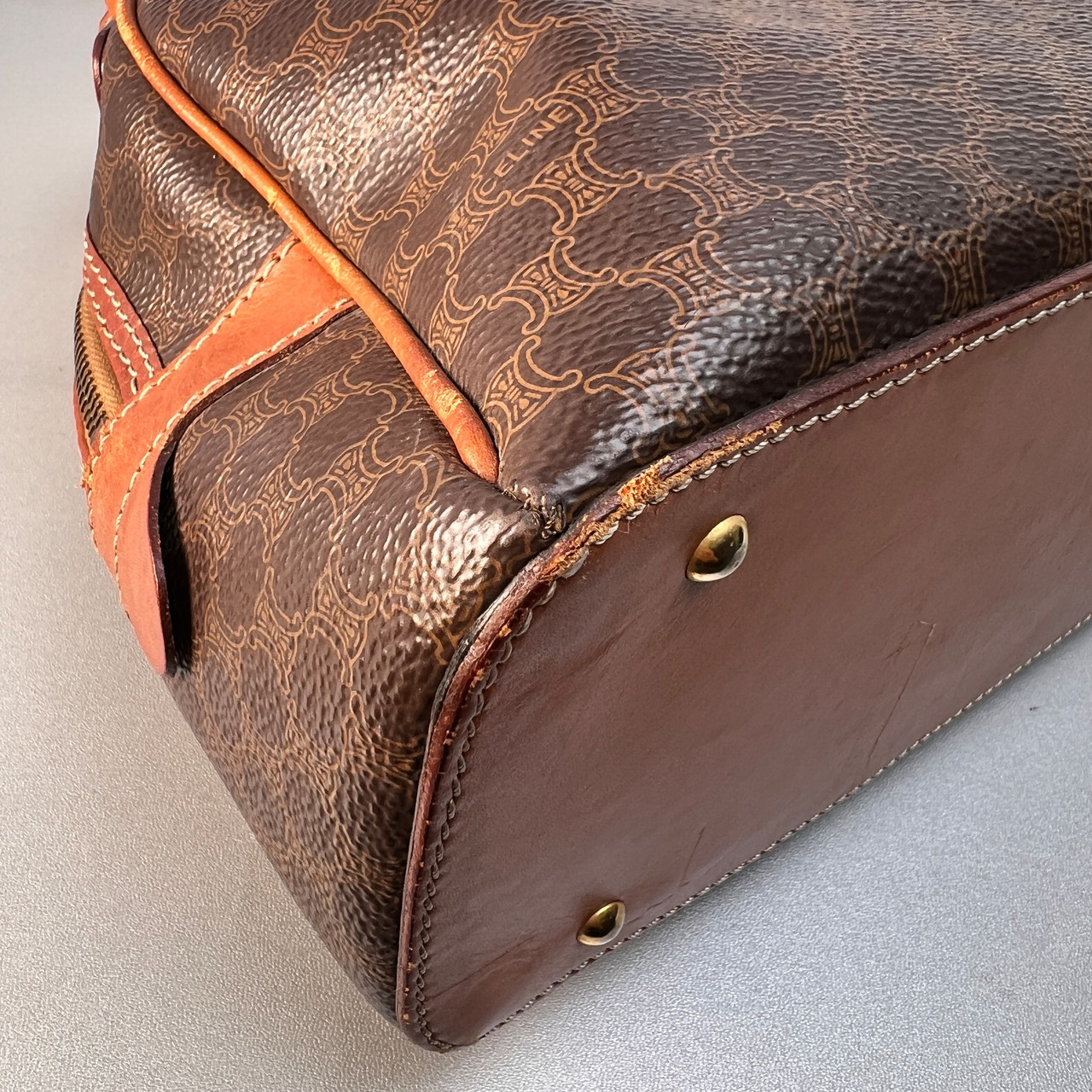 CELINE セリーヌ マカダム レザー ハンドバッグ ブラウン A-12635