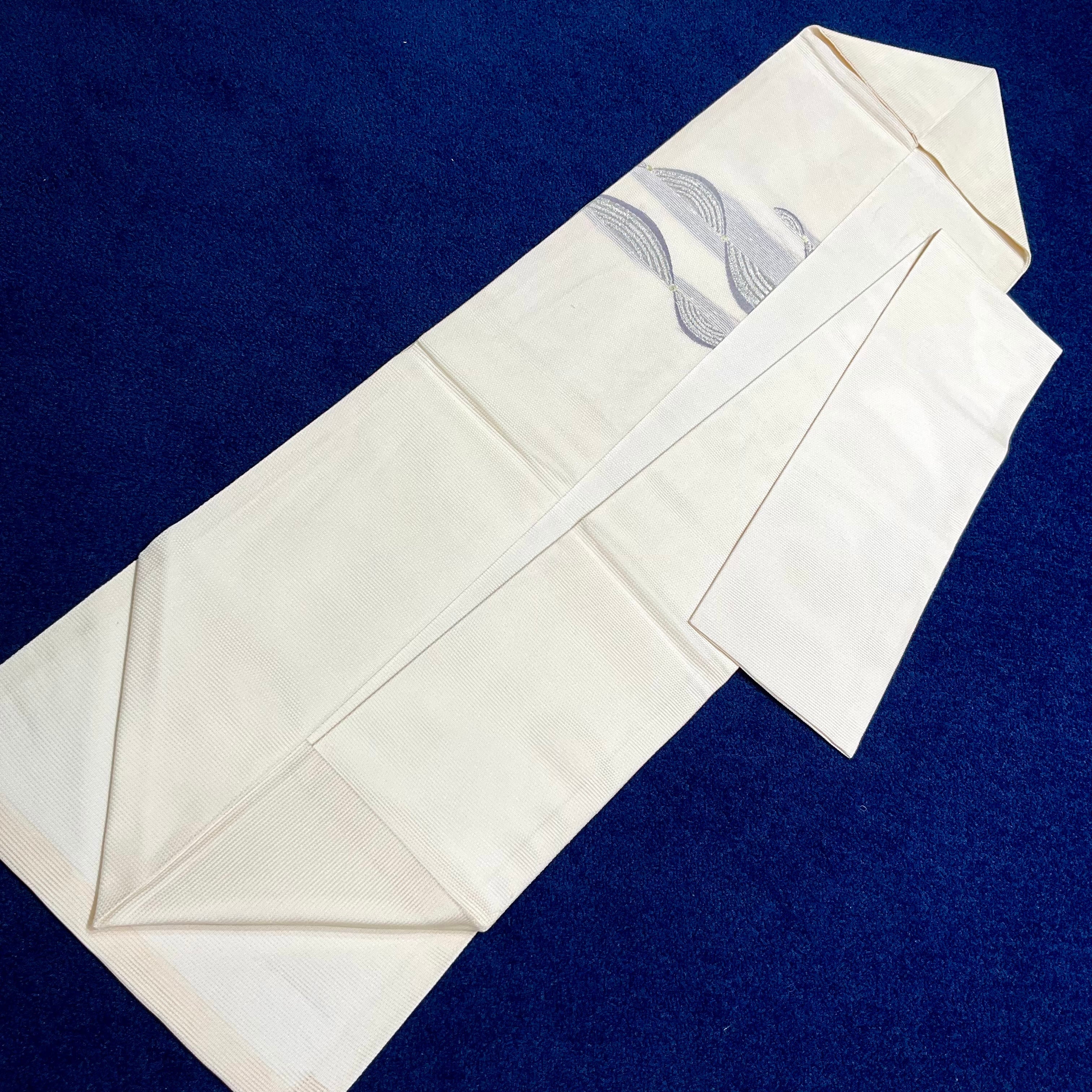 white wave＊夏帯 波 風車 風 ホワイト シルバー グレー 白 銀 名古屋