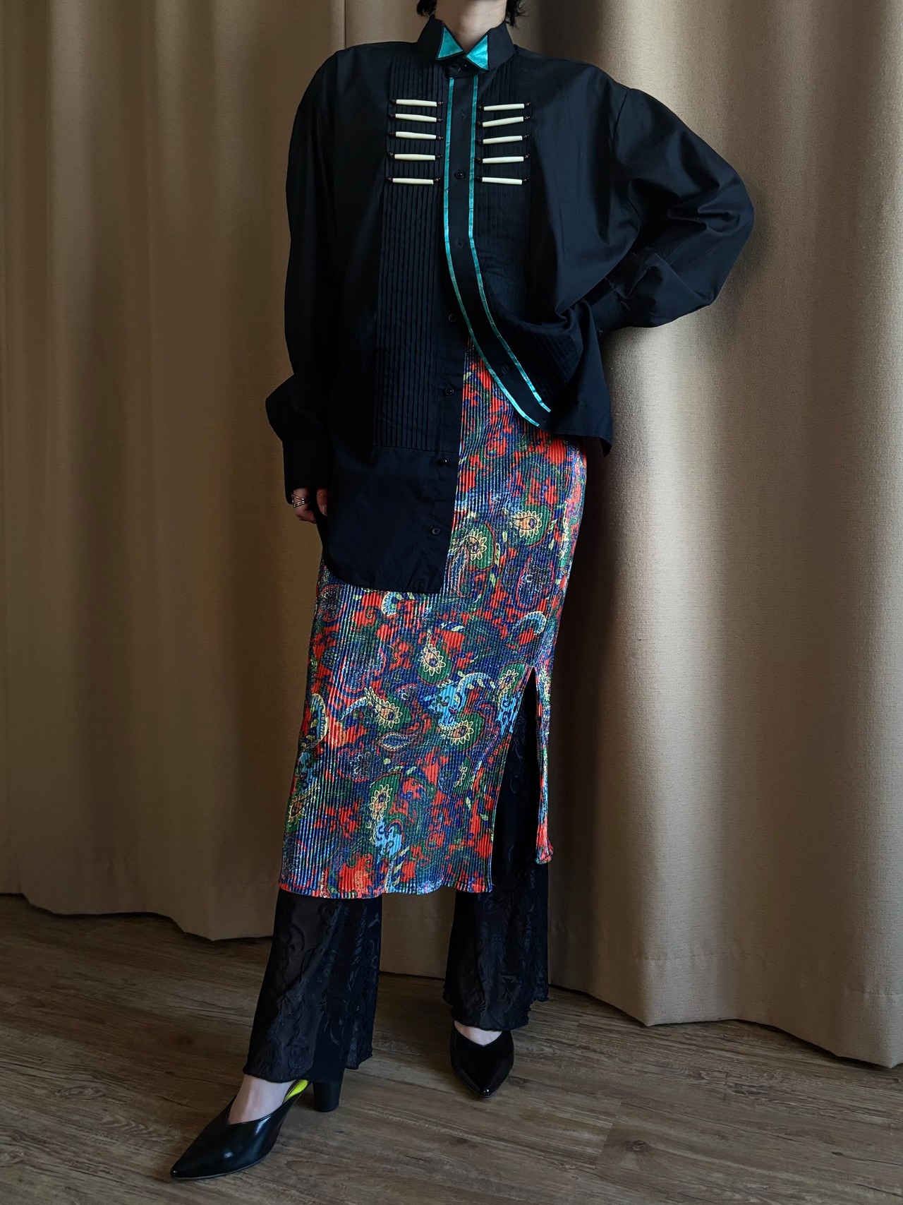 Vibrant paisley pattern pleats skirt-5184-3