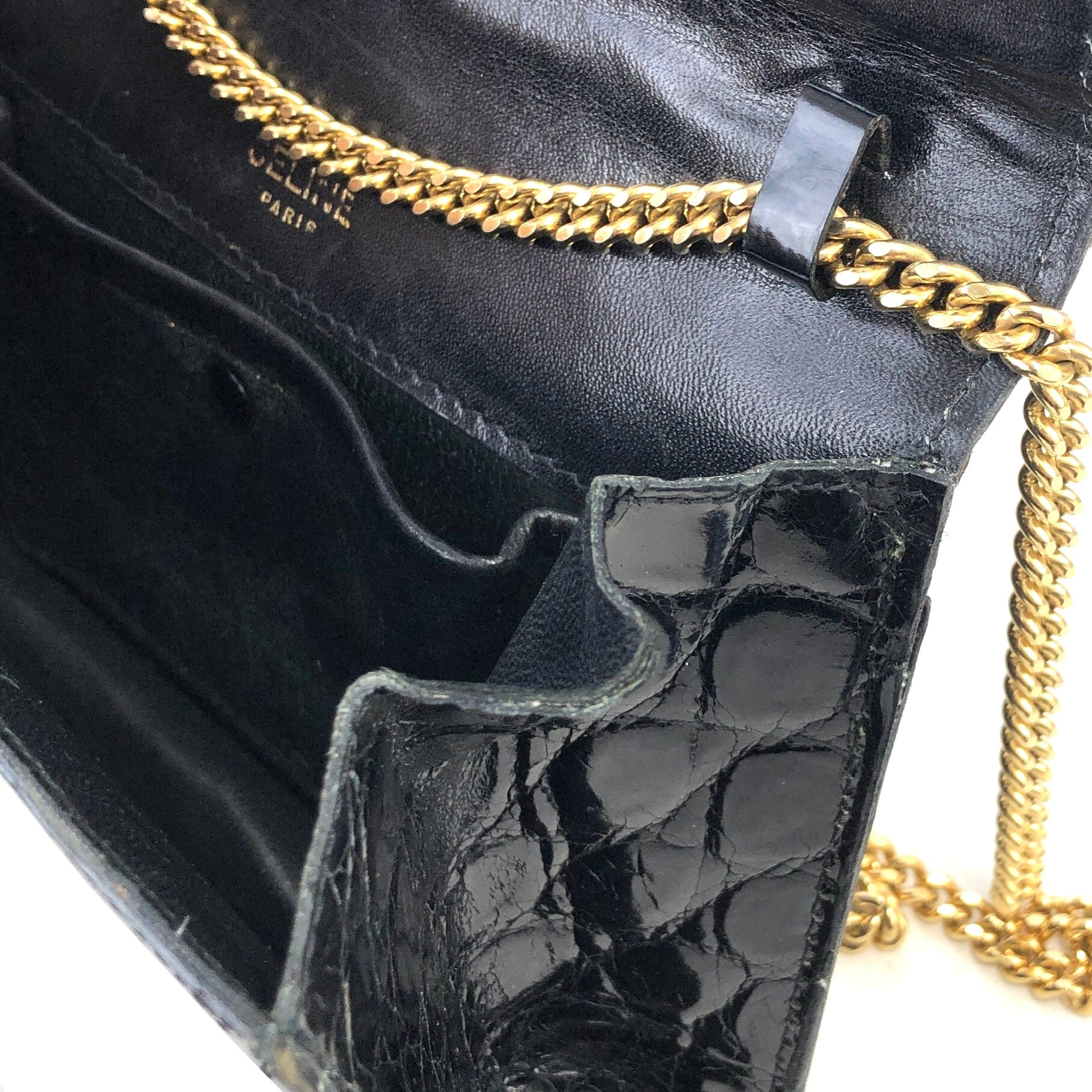 CELINE セリーヌ ツイスト クロコ型押し レザー チェーンショルダー