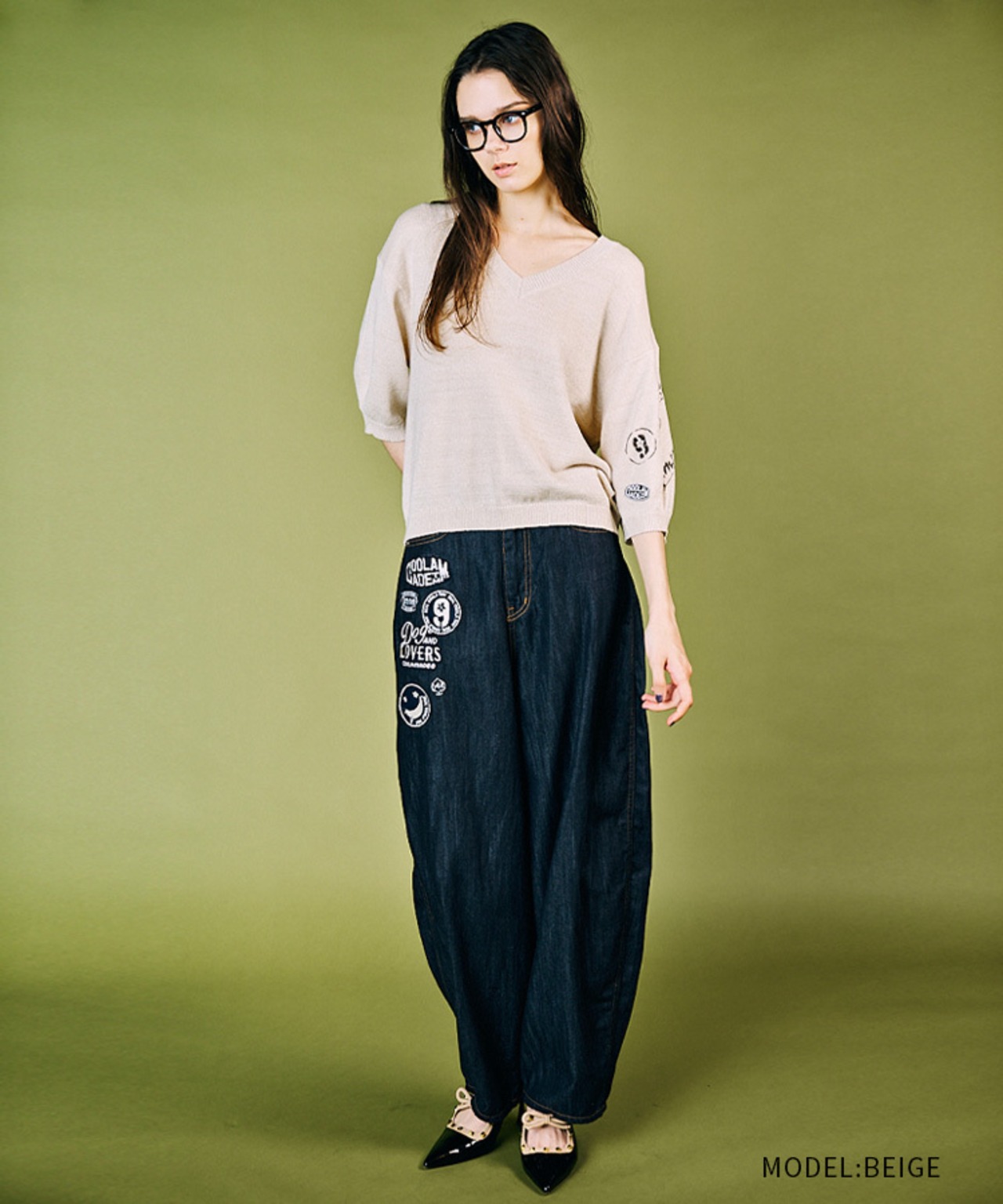 VネックグリッターTOPS (BEIGE)　CQ-49025