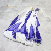社交ダンス 衣装 in the MOOD インザムード ドレス ワンピース スタンダード ブルー系 パープル系 ホワイト系 白 青 花柄 フロート レース ダンス パーティ 発表会 綺麗 デモ 競技 上品 エレガント 華やか