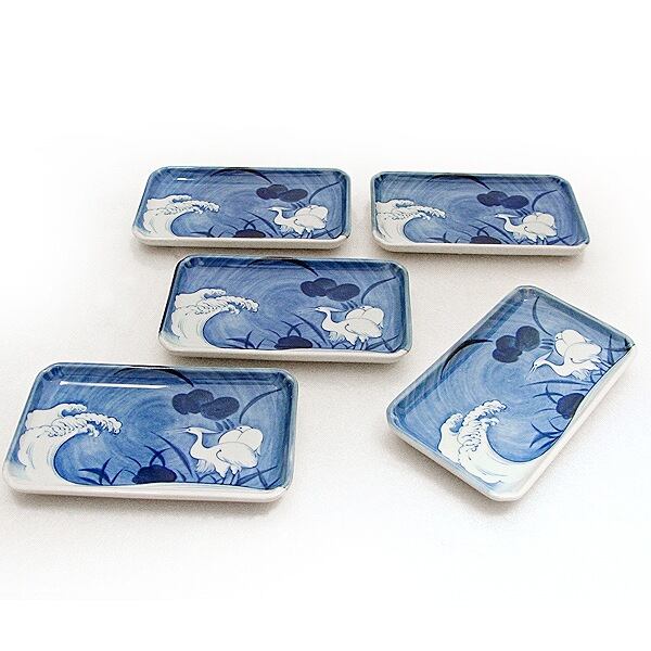 藍水　スズランの角皿　5枚セット 藍水 スズランの角皿 5枚セット 藍水 スズランの角皿 5枚セット 鳥と