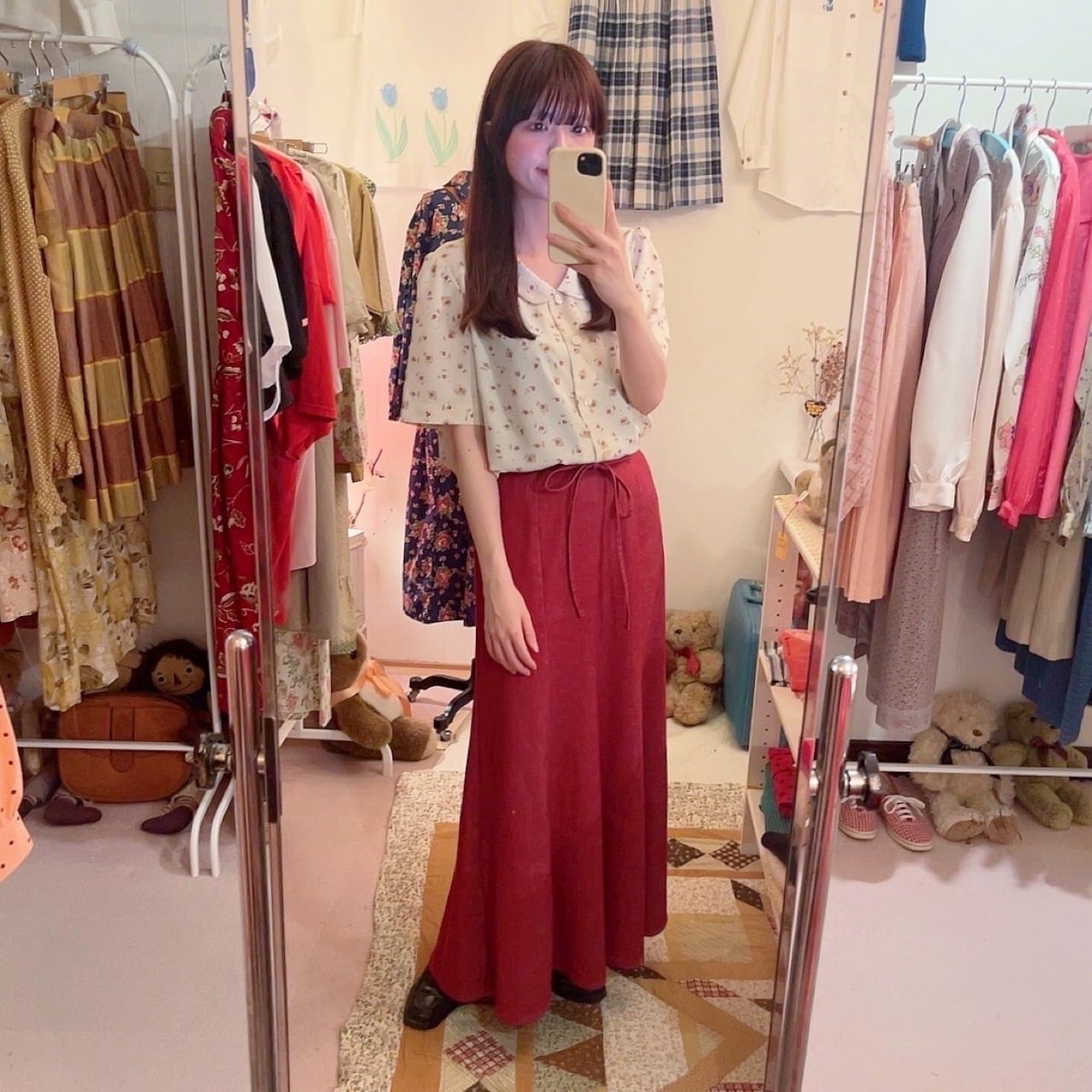 rose square stitch blouse