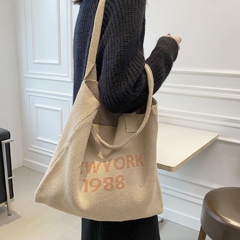 ニット トート バッグ レディース ロゴ 大容量 A4 通勤 通学 大人 かわいい きれいめ おしゃれ カジュアル 肩掛け 軽量 大人可愛い 大人女子