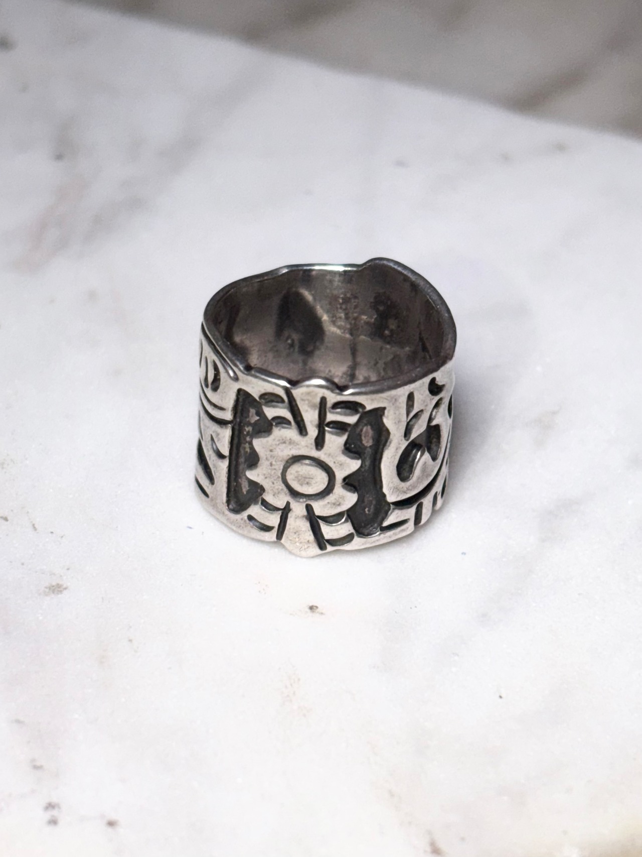 vintage engraved silver ring made in Mexico