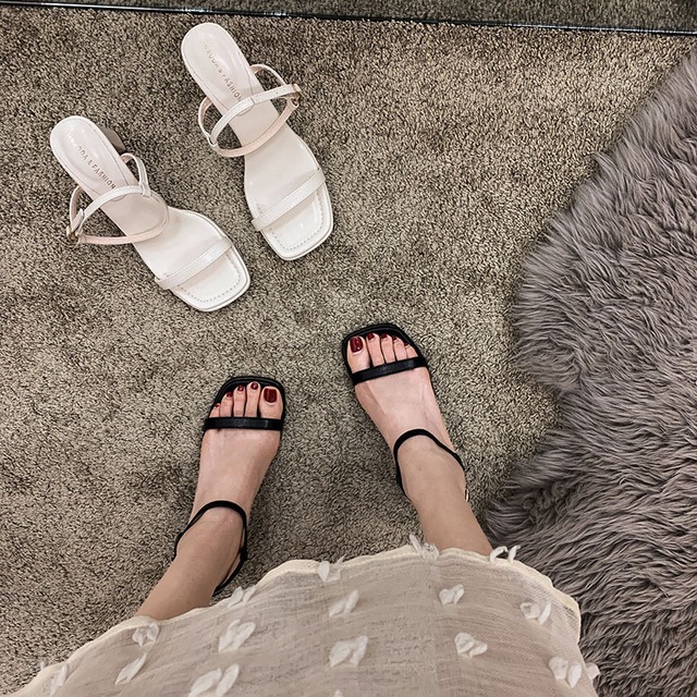 ベルト サンダルサマースタイルヒール ハイヒール 靴 シューズ 夏物 ハーネス スクウェア フェイクシューズ7789260522