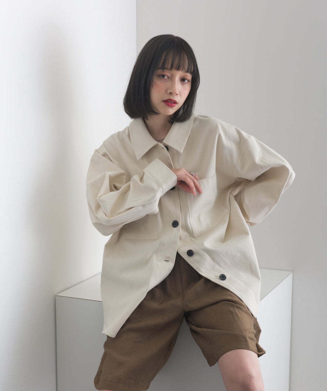 AE1279 ダブルポケットシャツジャケット ivory