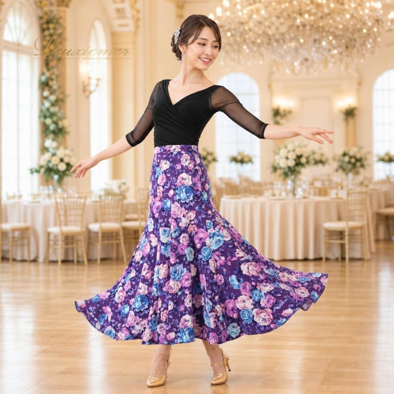 社交ダンス 衣装 Chacott ROYAL DANCE チャコットロイヤルダンス Chacott チャコット スカート レッスンウェア パープル系 花柄 植物柄 紫 青 水色 白 ピンク 華やか 鮮やか かわいい おしゃれ 上品 大人っぽい ブルー系 ピンク系 ホワイト系 ダンス 練習 レッスン
