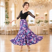 社交ダンス 衣装 Chacott ROYAL DANCE チャコットロイヤルダンス Chacott チャコット スカート レッスンウェア パープル系 花柄 植物柄 紫 青 水色 白 ピンク 華やか 鮮やか かわいい おしゃれ 上品 大人っぽい ブルー系 ピンク系 ホワイト系 ダンス 練習 レッスン