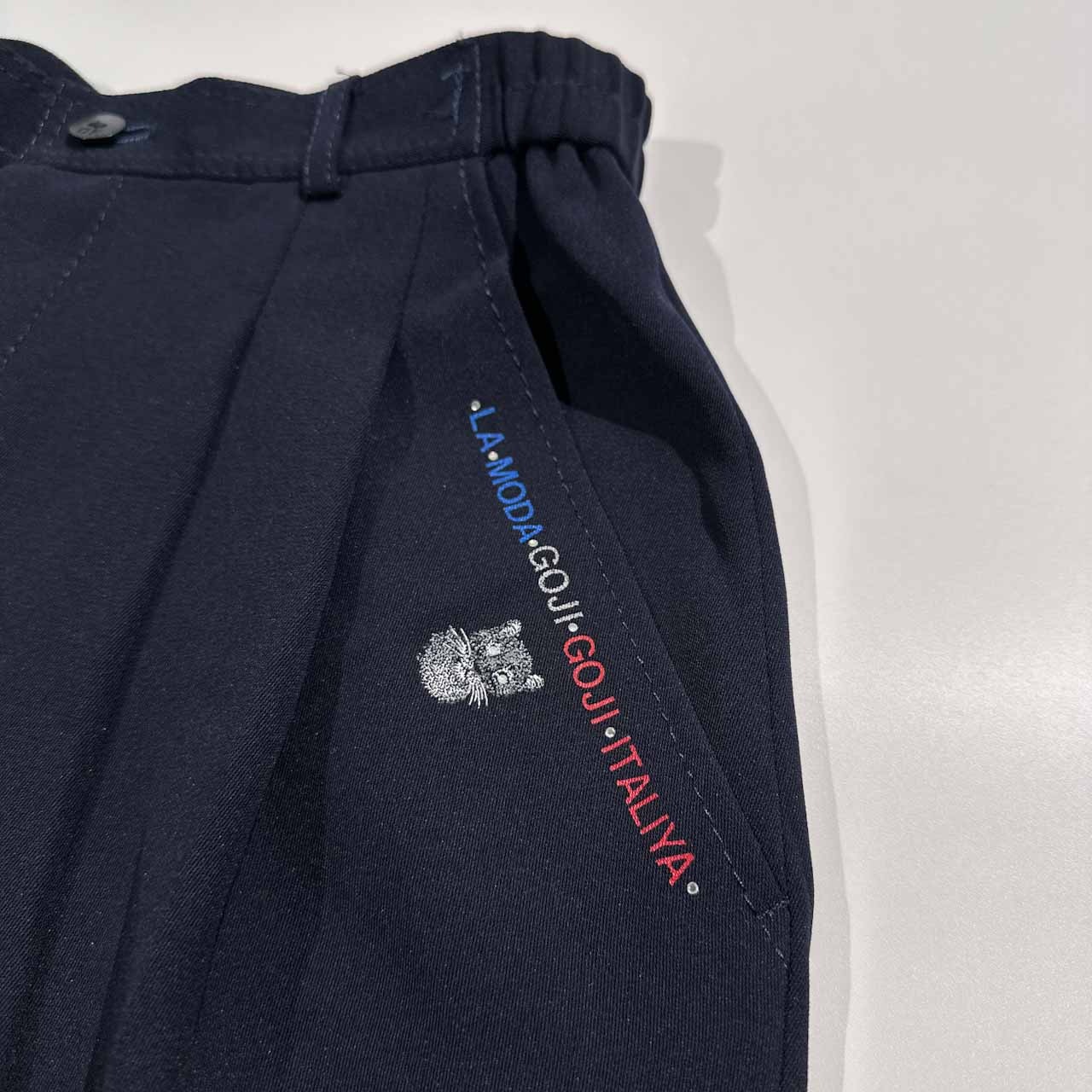 伊太利屋 イタリヤ ラインストーン アニマル ツータック イージー パンツ ボトムス 9 /ネイビー/日本製/レディース/ウエストゴム