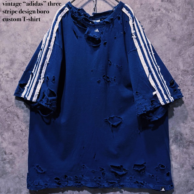 【doppio】vintage “adidas” three stripe design boro custom T-shirt