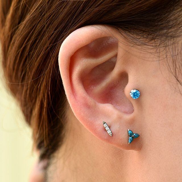 金属アレルギー対応 18G 16G 14G トリニティ ターコイズ 天然石ピアス