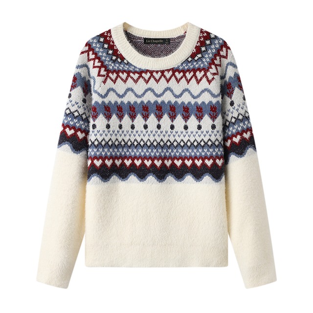 ラウンドネックジャカードニットセーター　M1994