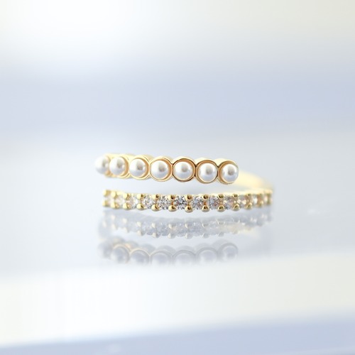 【送料無料】pearl&cz double line free ring