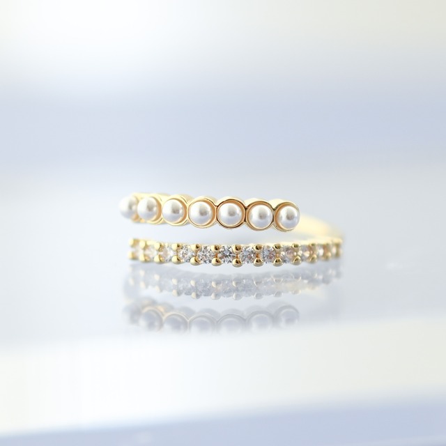【送料無料】pearl&cz double line free ring