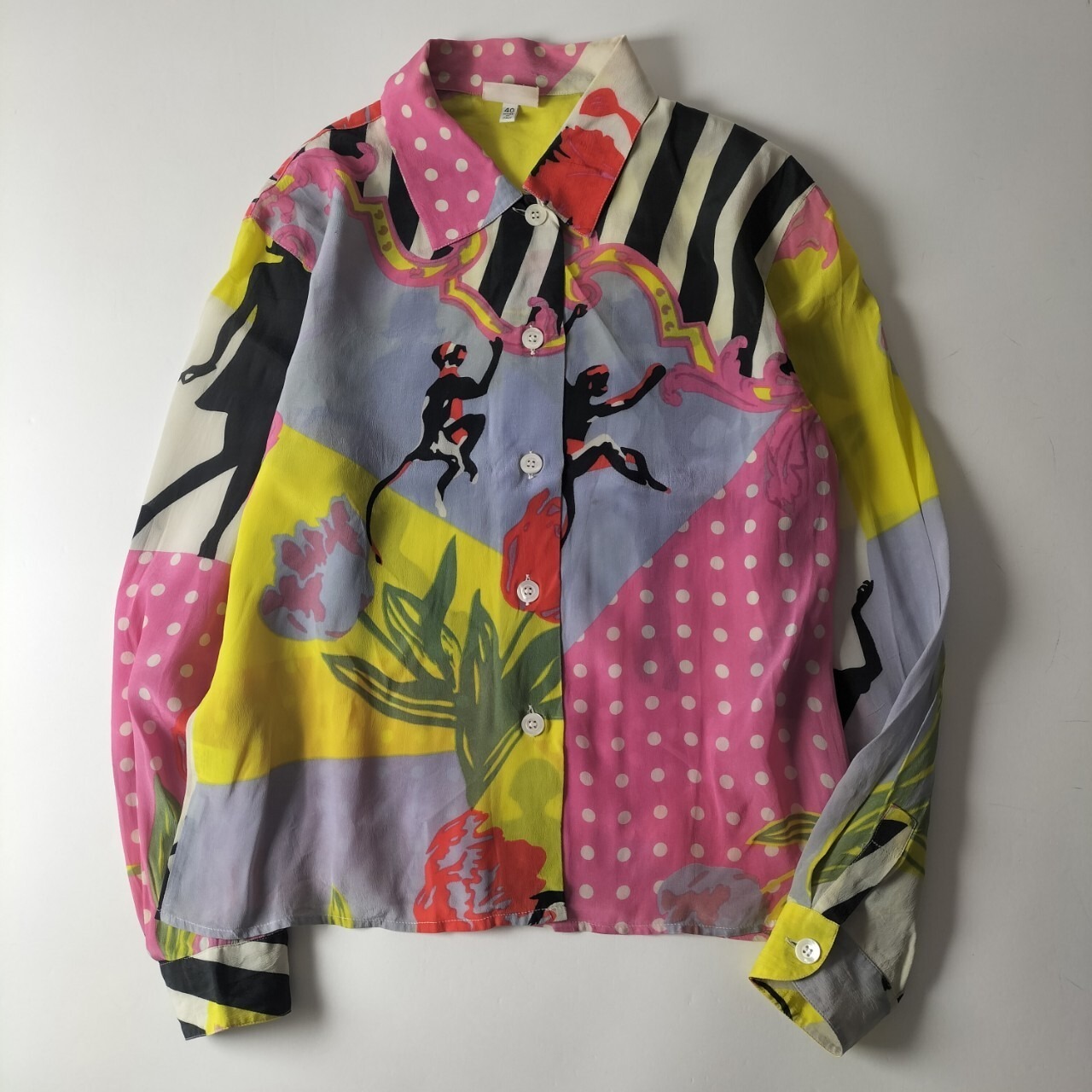 イタリア製 アート 総柄 ブラウスシャツ