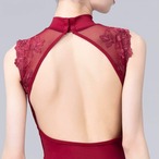 【即納】ラグラン レースレオタード ミストピンク M　L1017