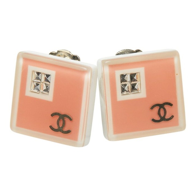 シャネル ココマーク スクエア イヤリング 08C ピンク プラスチック ラインストーン レディース CHANEL 【中古】