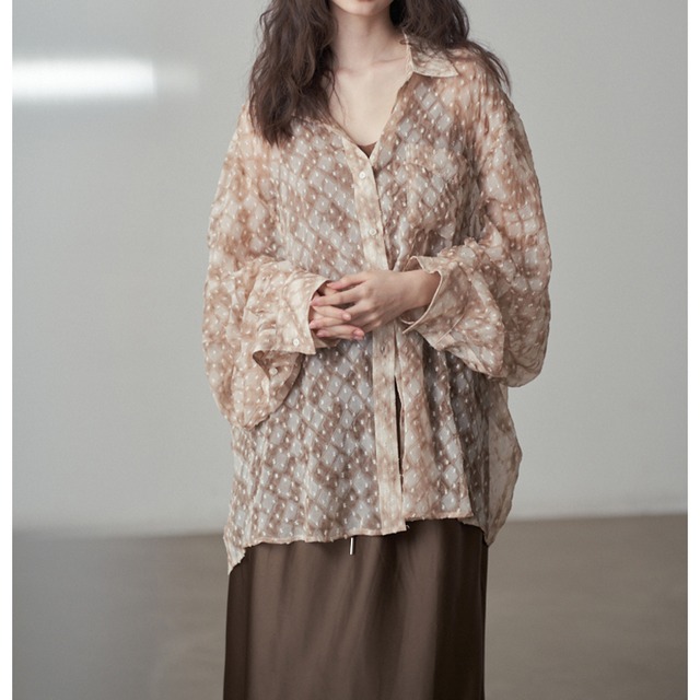 sheer print big shirt 10145