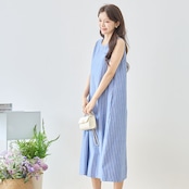 TRUBE Aラインノースリーブコットンマキシワンピース【M~L】ブルー