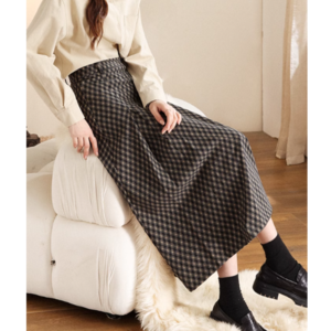 チェック柄 ボックスプリーツスカート W01100