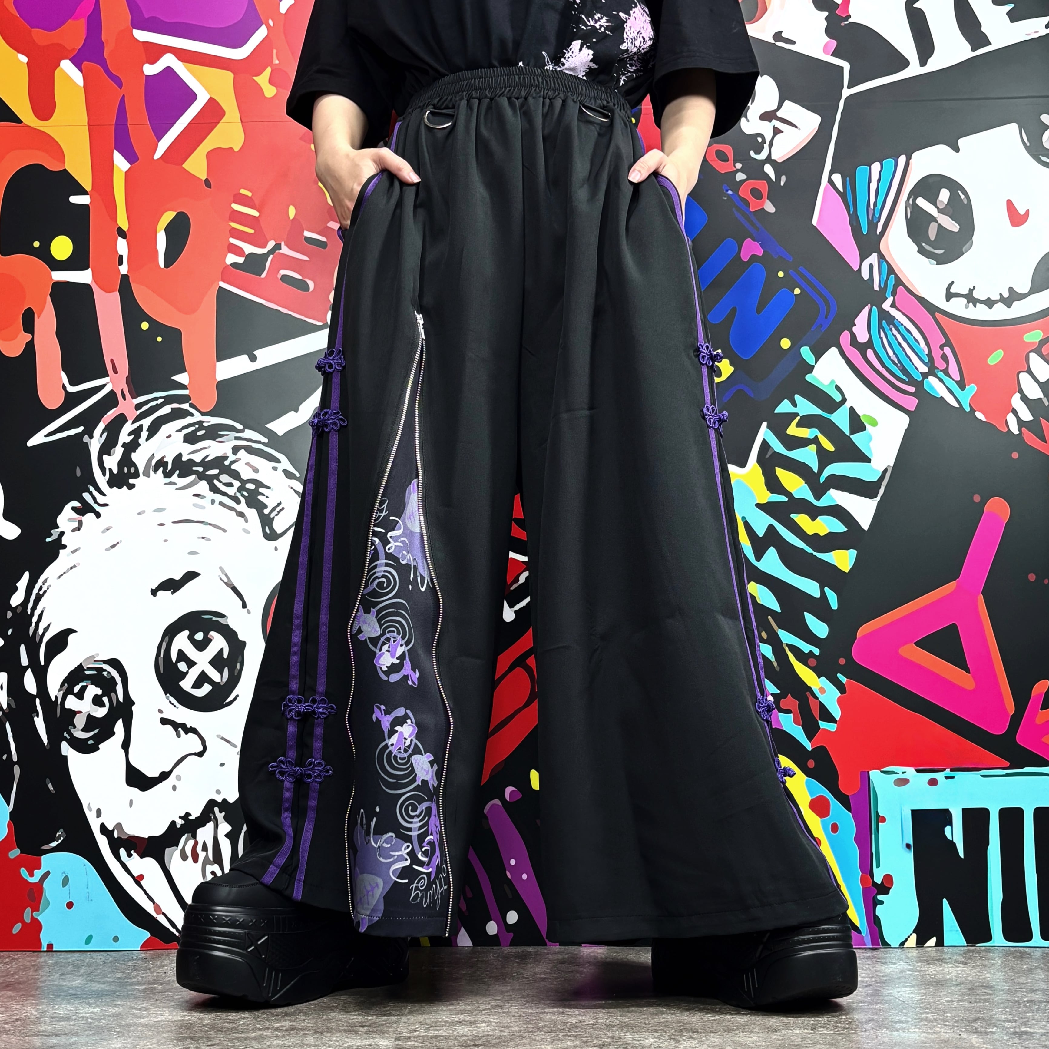 ZIP SLIT×チャイナライン和装WIDE PANTS【紫和柄金魚】 | NIER CLOTHING