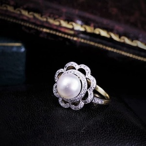 Natural Pearl & Diamond Ring Circa 1910  　天然真珠　＆　ダイヤモンド　リング