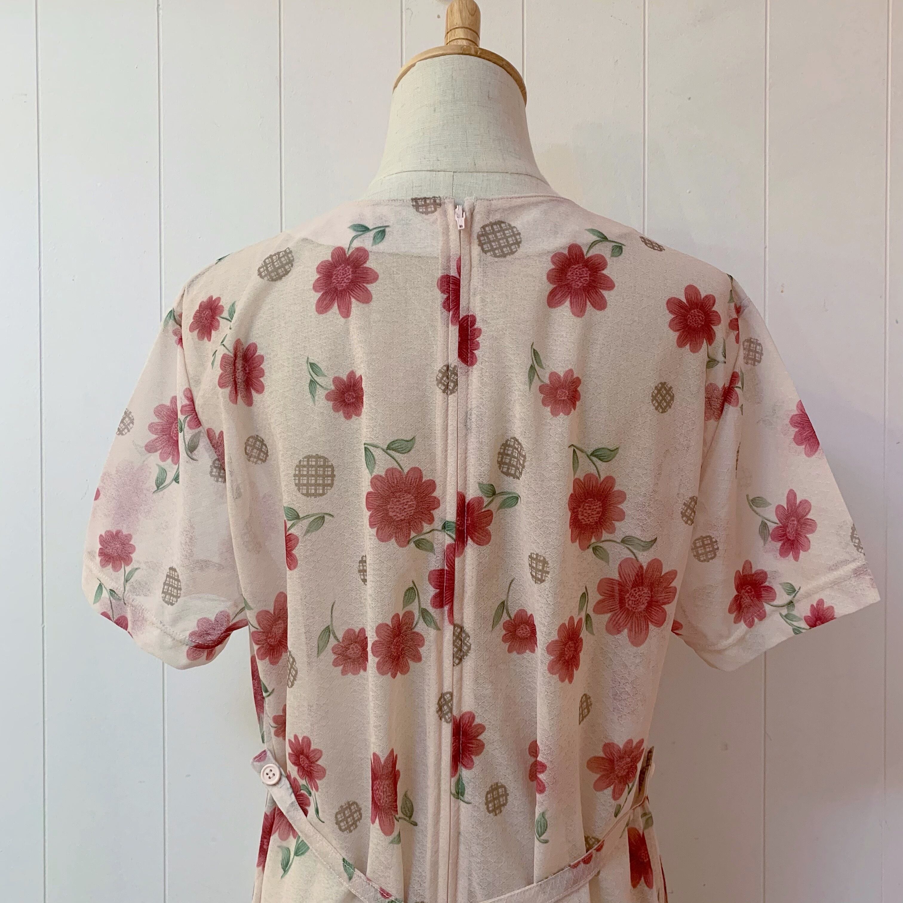 flower and check dot sheer one-piece