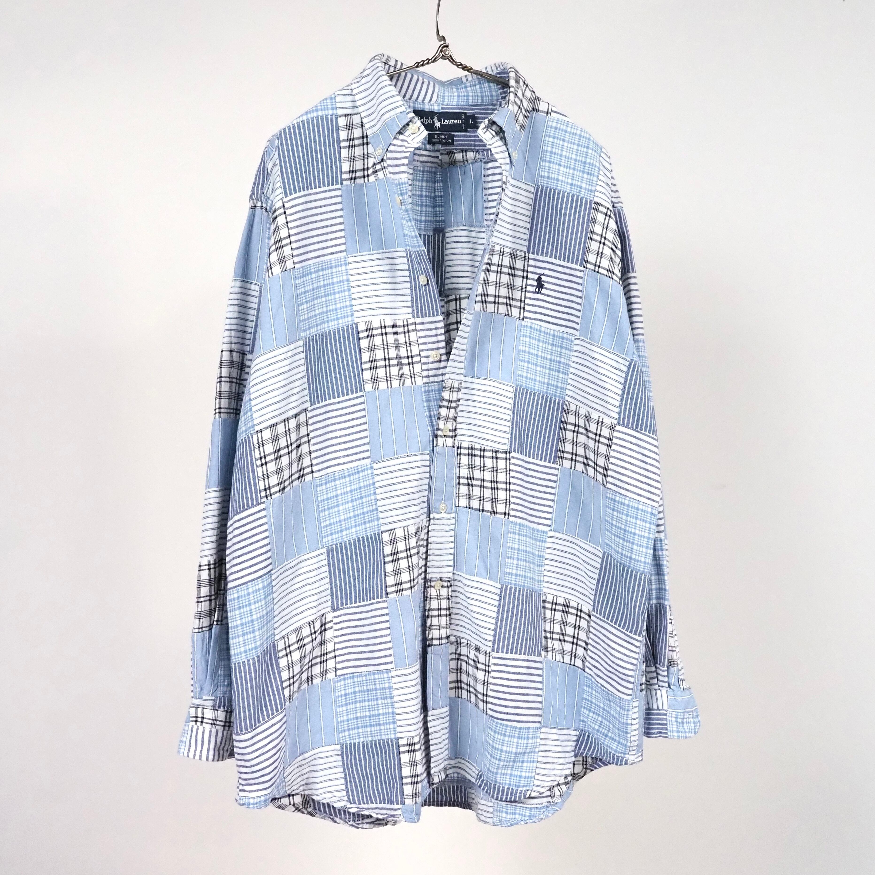 Ralph Lauren “BLAIRE” Patchwork L/S shirt L 90’s ラルフローレン パッチワーク ボタンダウンシャツ
