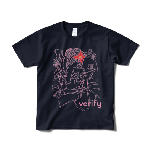 verify ポップ アート デザイン Tシャツ M-girl 紺色