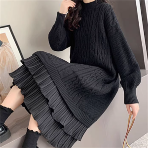 【送料無料】 ワンピース 3色 ドッキングワンピ ロング ミモレ 袖あり 長袖 萌え袖 マトンスリーブ ハイネック Aライン フレア 異素材切り替え ドッキング ニット 裏起毛 厚手生地 可愛い 大人可愛い きれいめ シンプル カジュアル シック コンサバ 華やか 大人 上品 おしゃれ お洒落 こなれ感 フェミニン ラフ 冬 あったか 30代 40代 レディース 女性用 ママ服 デート お出かけ 女子会 お呼ばれ 休日 お茶会 授業参観 着回し オルチャン 韓国系 ファッション 着痩せ   インスタ映え