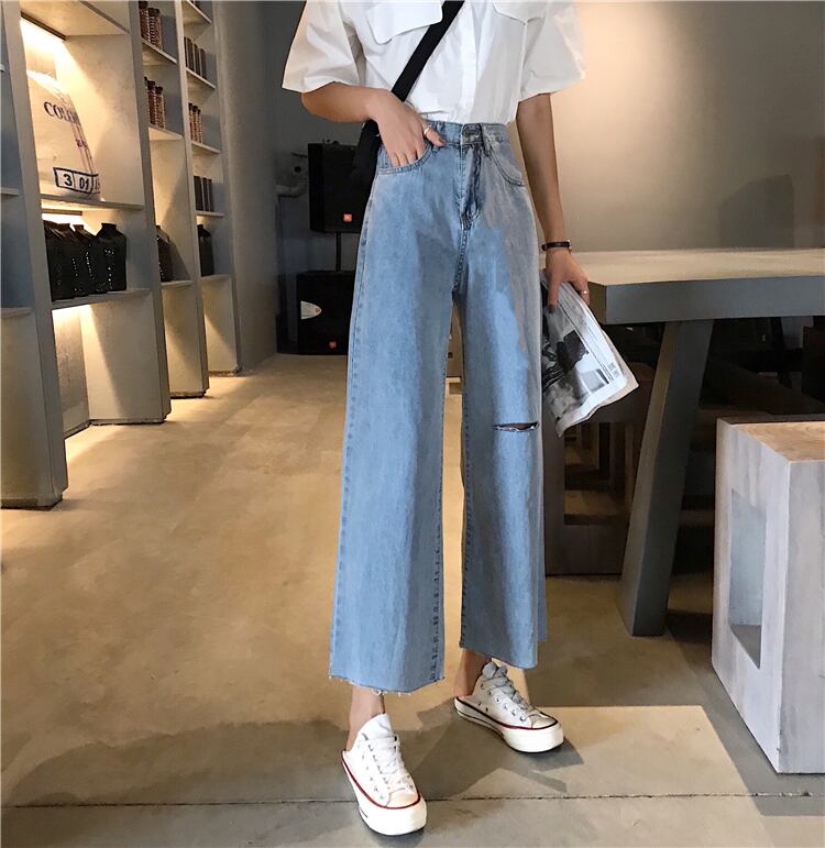 2020年春のシックな穴の新バージョンXuanyaオールドパンツストレートルーズハイウエストワイドレッグジーンズ女性トレンド 1号婦人74481810571