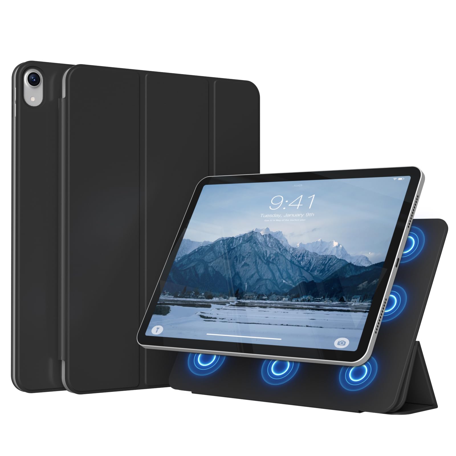 zoyu iPad Air 11インチ ケース M4/M3/M2 第8/7/6世代 iPad Air 5/4 専用 10.9インチ ブラック
