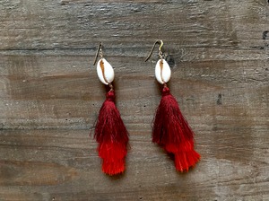 【14kgf】 Shell×tassel earrings(red)