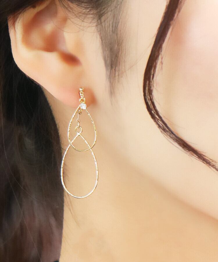 【日本製】【定番人気】ダブルしずくフープ ループフィット イヤリング