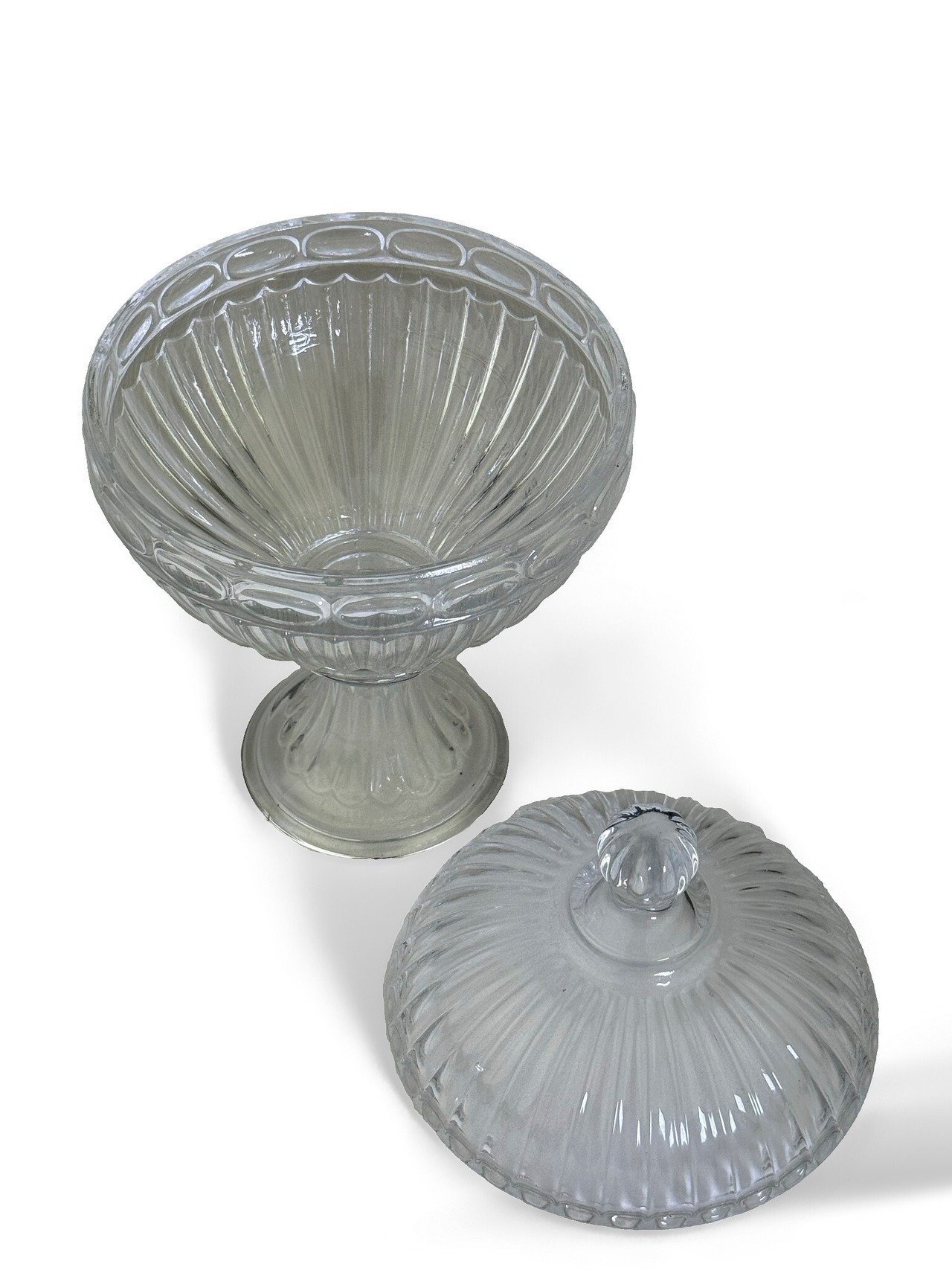 ヴィンテージ雑貨 ガラス製コンポートキャニスター（脚付き・蓋付き）