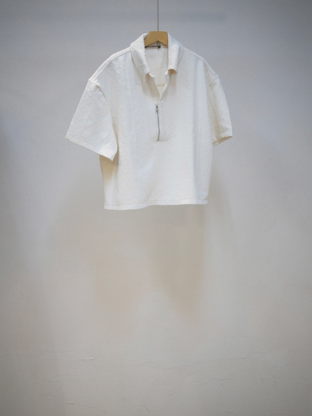 Cropped Diamond Half Zip Polo / IVORY