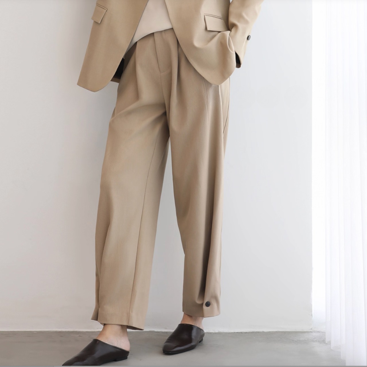 裾ボタン テーパード フルレングス パンツ 00040・画像3