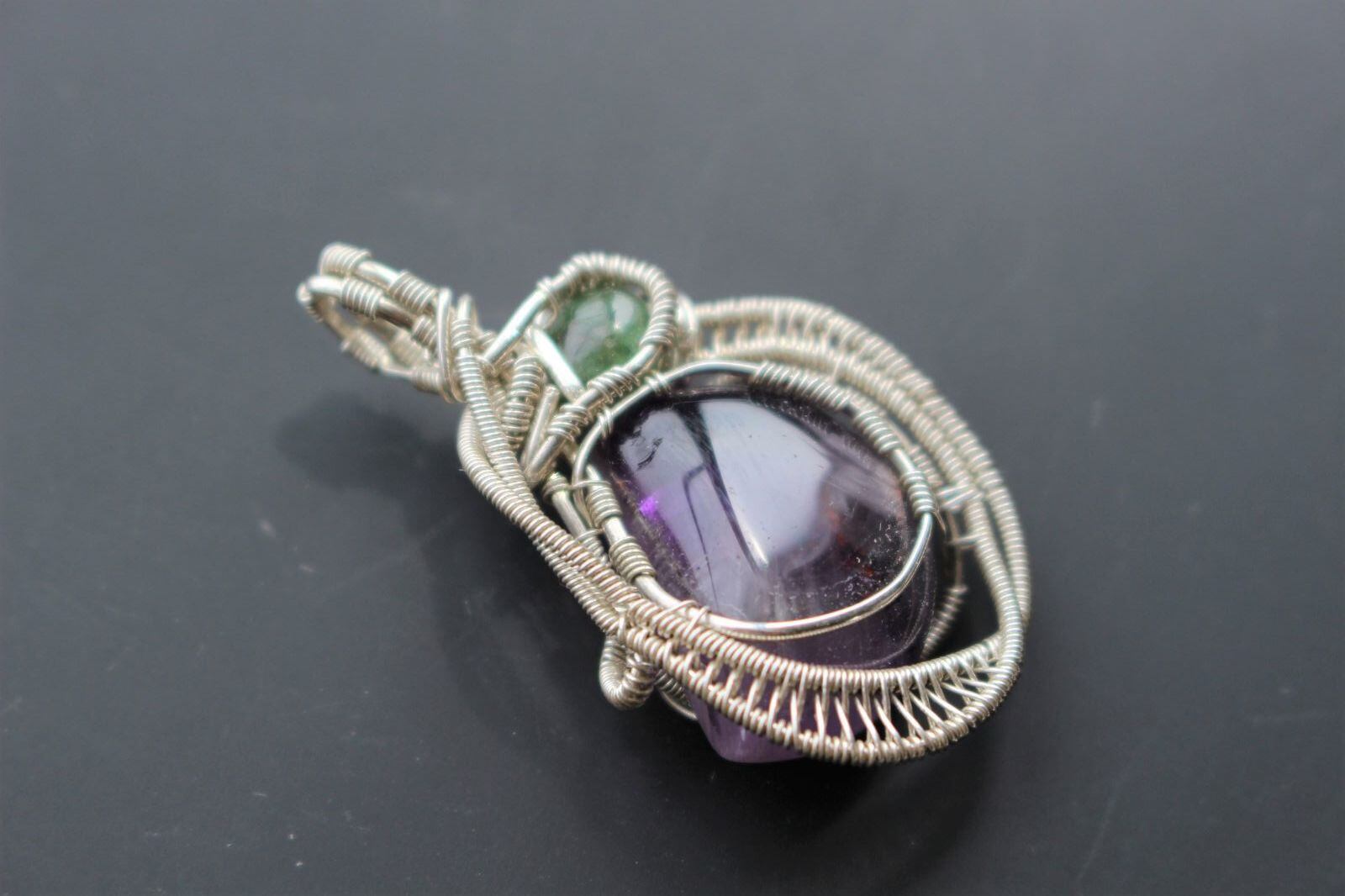 Amethyst & Emerald silver925 wirewrapping pendant