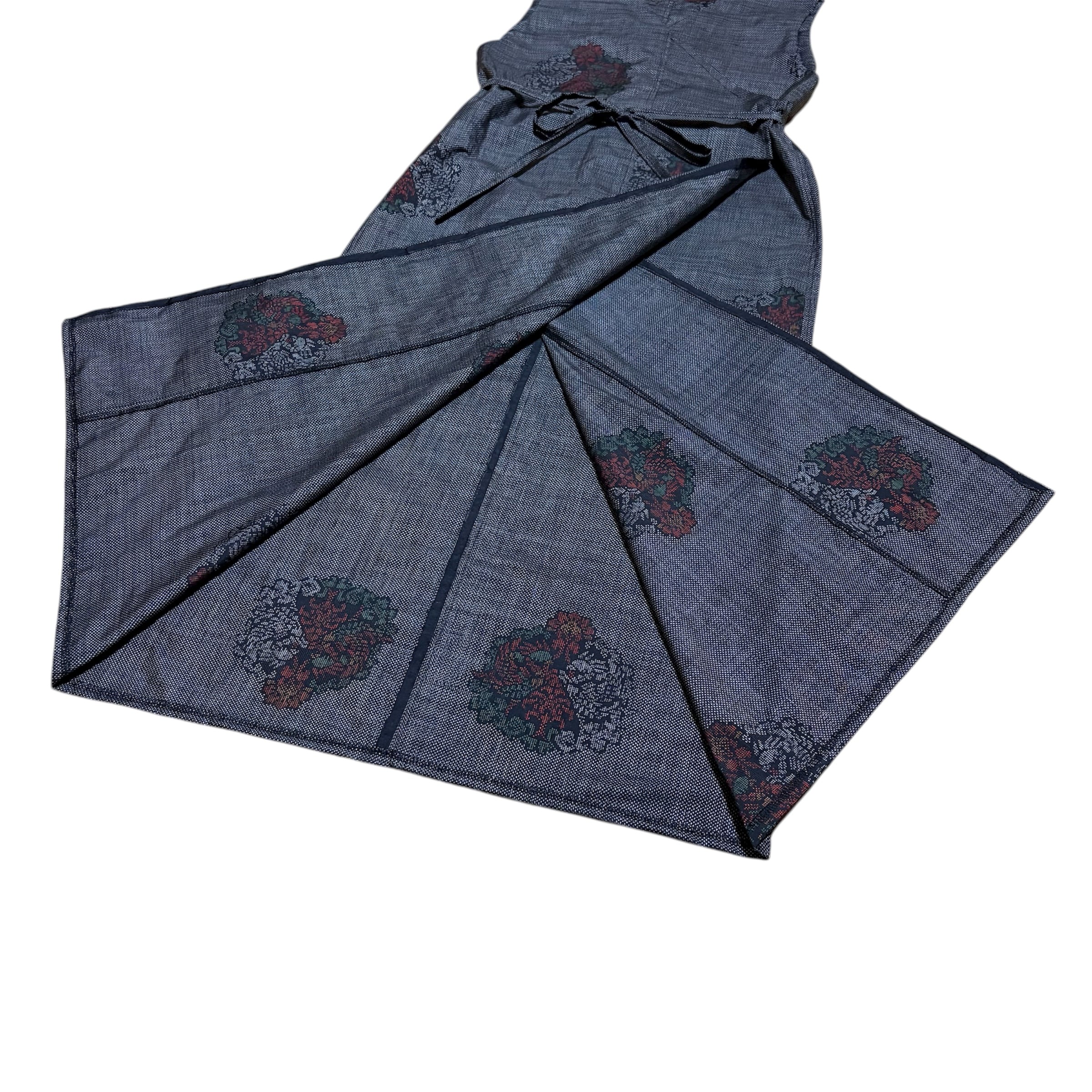 本場大島紬 着物リメイク カシュクールワンピース 向かい鳥文様 左右