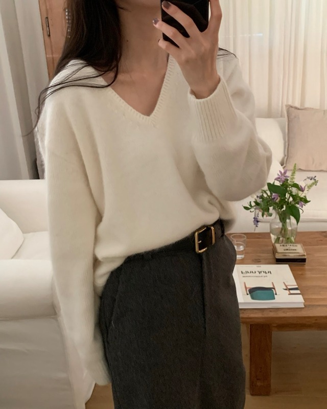 (即納) come here / angora v neck knit 5color