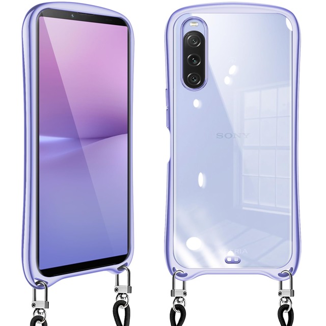 Loodoomo Xperia 10 V 用の ケース ショルダー クリア SO-52D SOG11 スマホケース カバー 肩掛け(ライトパープル)