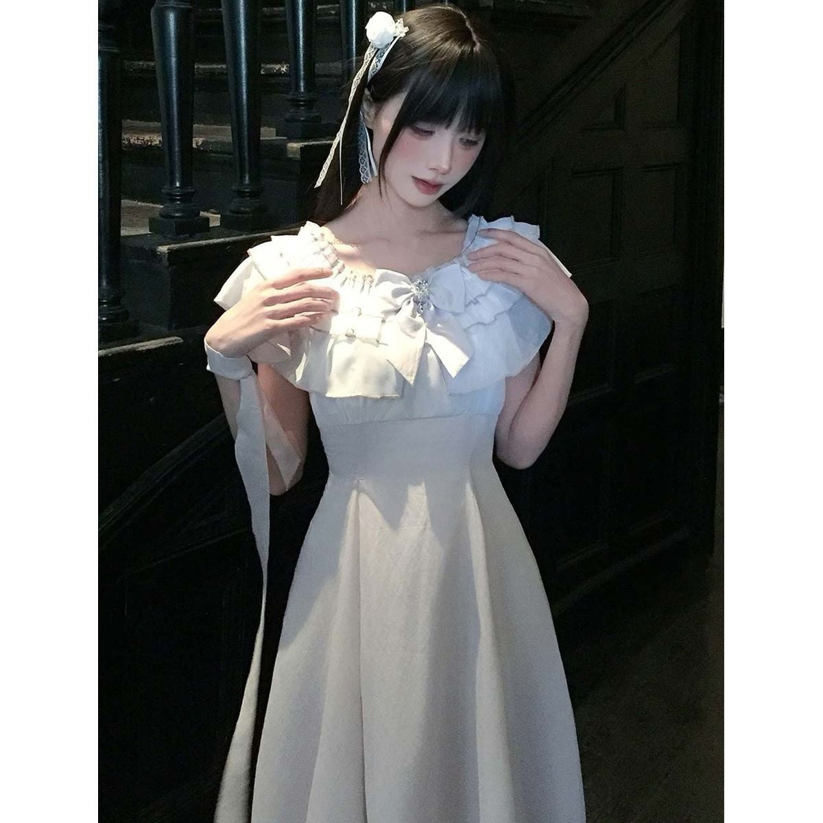 月白の儚花・フリルロングワンピース | Maiden's Rêve