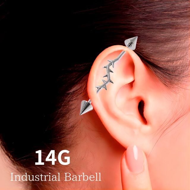 インダストリアル 14G トゲ スパイク ロングバーベル サージカル