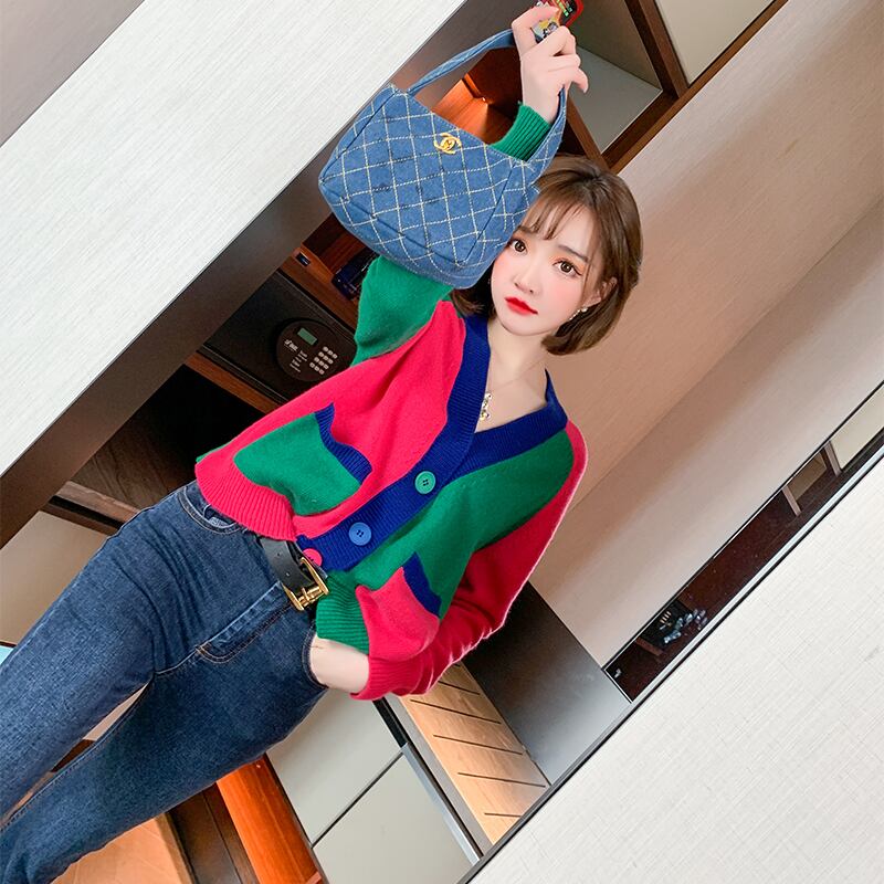 Vネックニットカーディガンスプリング 春物 ステッチ MIUCO5569251533