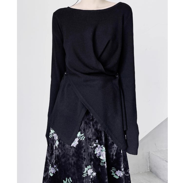 ラップ風 長袖 アシンメトリー ニット R30247